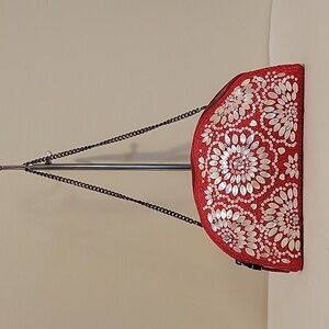 Eric Javits Red Straw Beaded Shoulder Bag